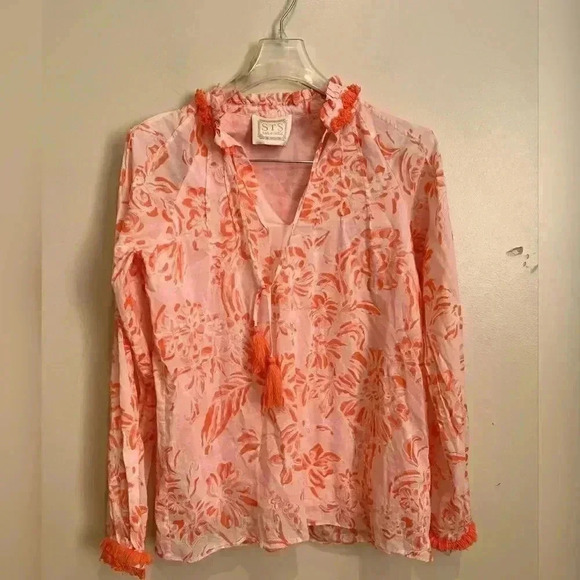 SAIL TO SABLE CORAL TOILE RUFFLE
NECK TOP - Picture 2 of 6